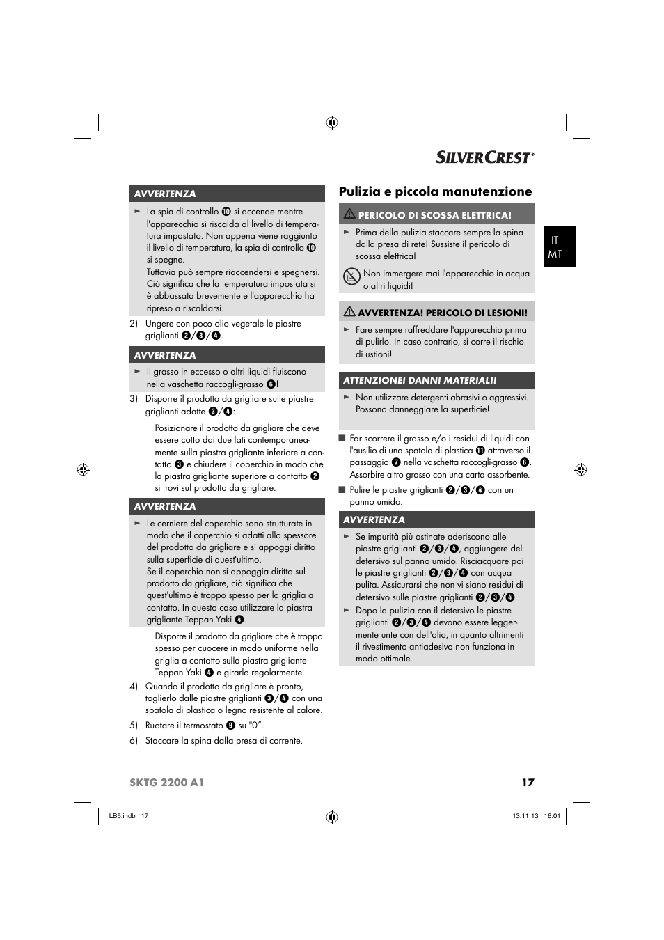 Pulizia e piccola manutenzione | Silvercrest SKTG 2200 A1 User Manual | Page 20 / 54
