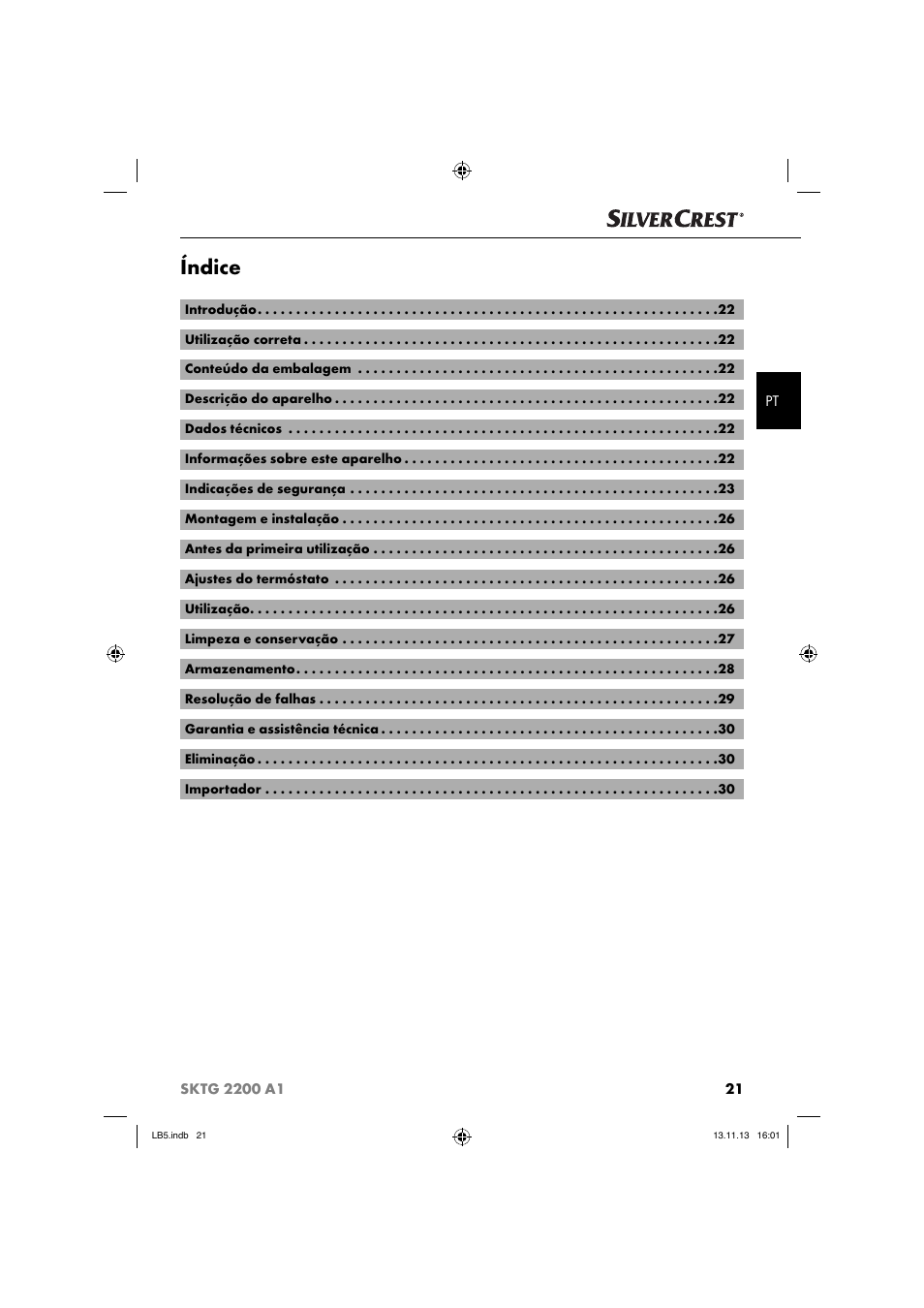 Índice | Silvercrest SKTG 2200 A1 User Manual | Page 24 / 54