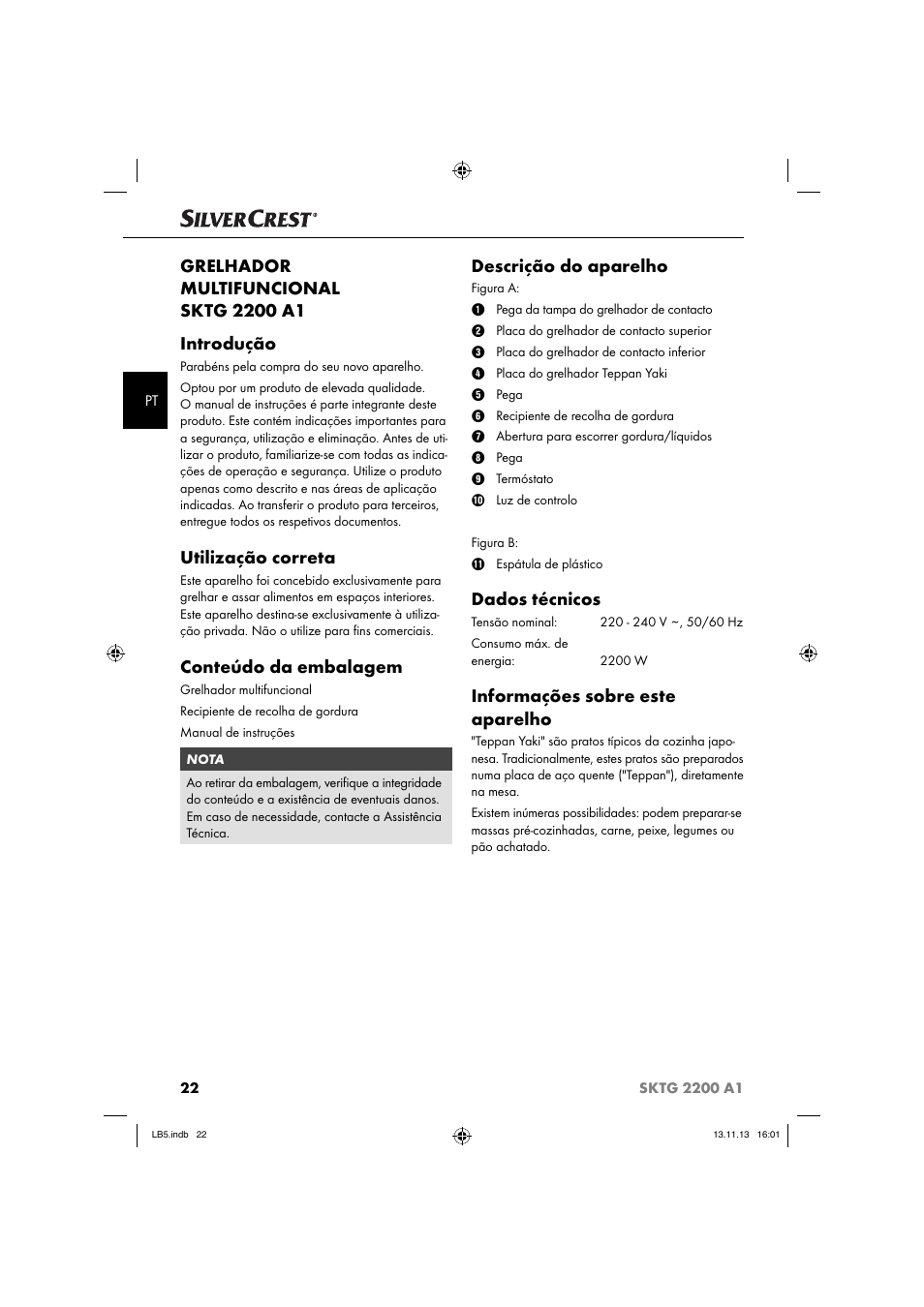 Utilização correta, Conteúdo da embalagem, Descrição do aparelho | Dados técnicos, Informações sobre este aparelho | Silvercrest SKTG 2200 A1 User Manual | Page 25 / 54