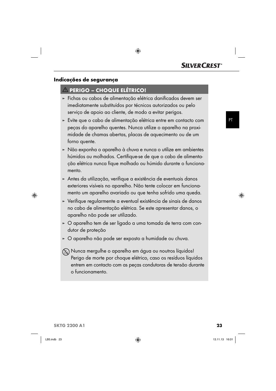 Indicações de segurança perigo – choque elétrico | Silvercrest SKTG 2200 A1 User Manual | Page 26 / 54