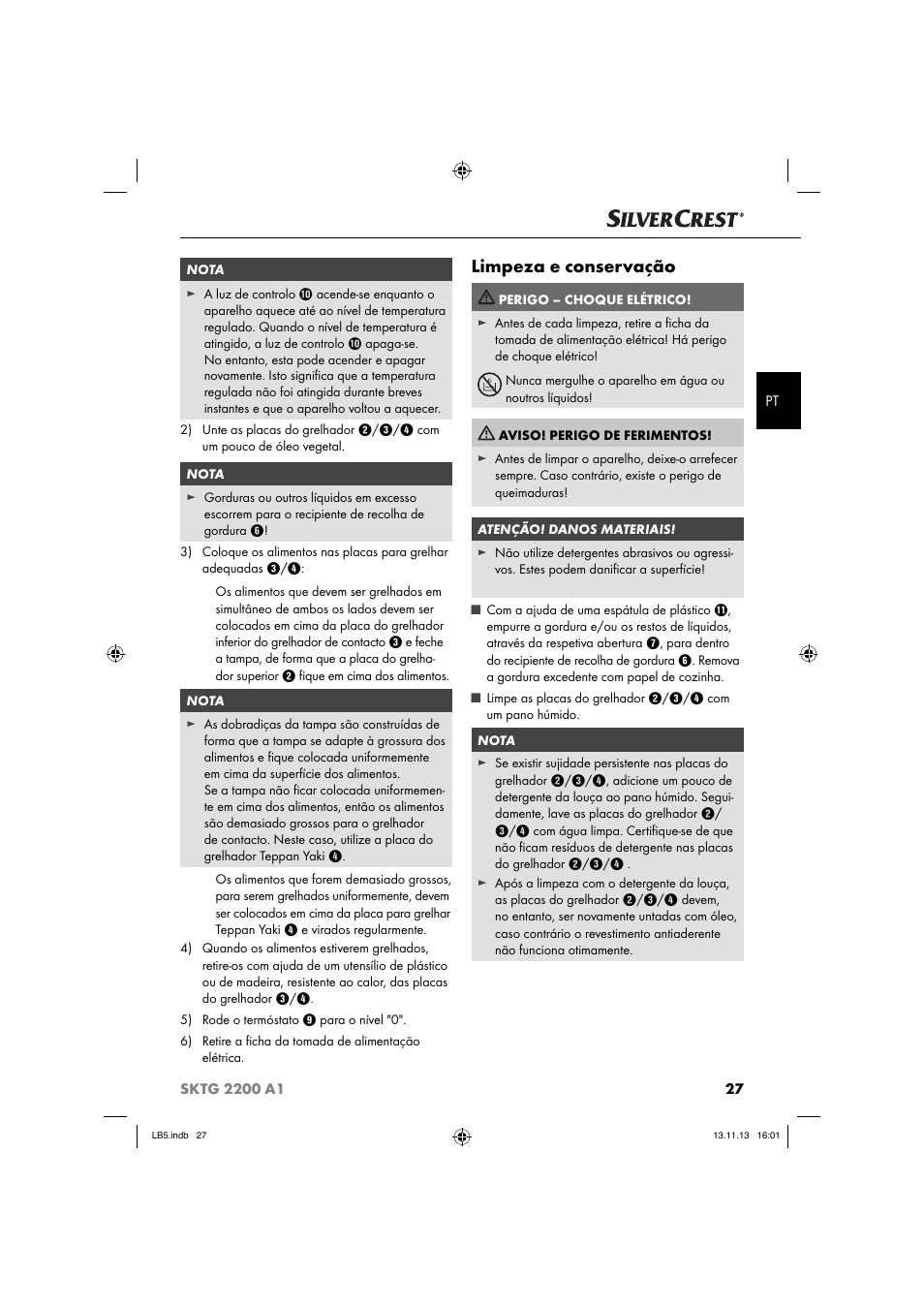 Limpeza e conservação | Silvercrest SKTG 2200 A1 User Manual | Page 30 / 54