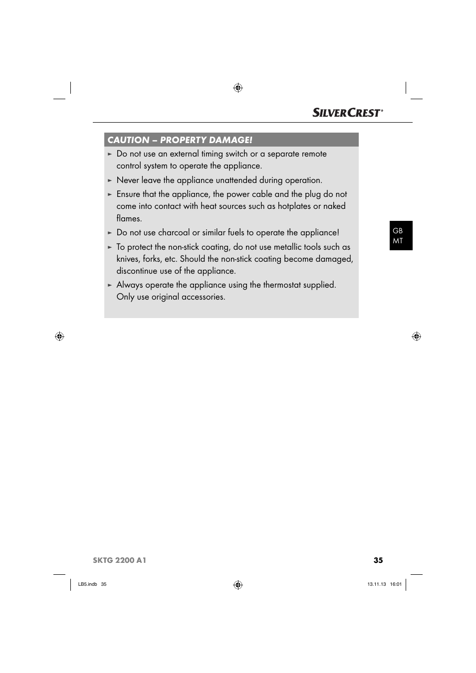 Caution – property damage | Silvercrest SKTG 2200 A1 User Manual | Page 38 / 54