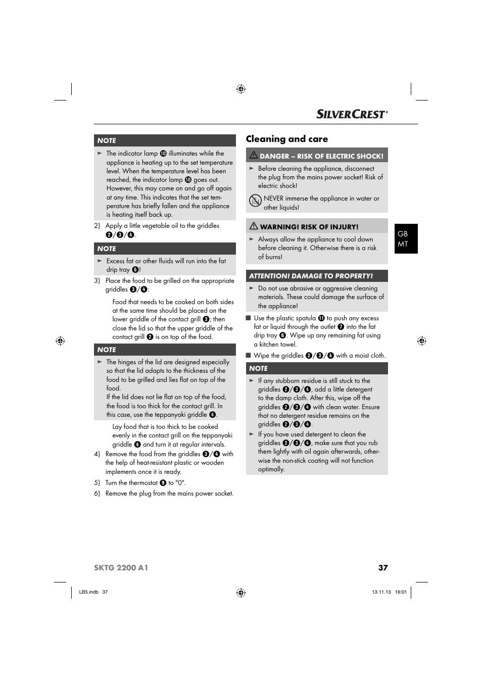 Cleaning and care | Silvercrest SKTG 2200 A1 User Manual | Page 40 / 54