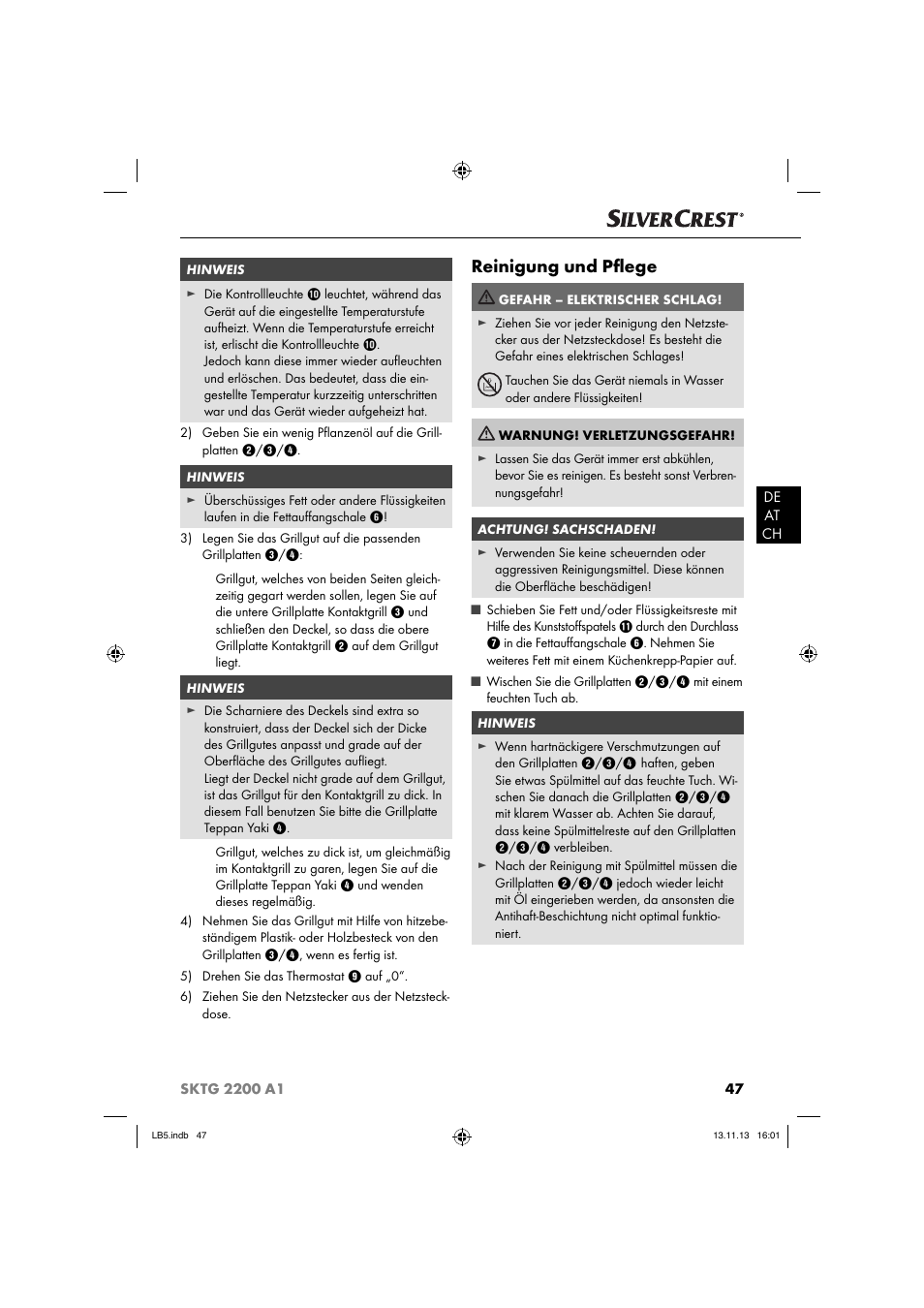 Reinigung und pﬂ ege | Silvercrest SKTG 2200 A1 User Manual | Page 50 / 54