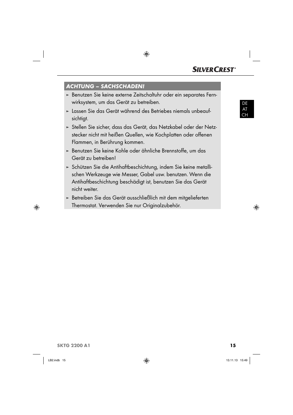 Achtung – sachschaden | Silvercrest SKTG 2200 A1 User Manual | Page 18 / 34