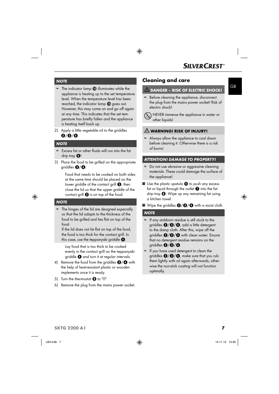 Cleaning and care | Silvercrest SKTG 2200 A1 User Manual | Page 10 / 44