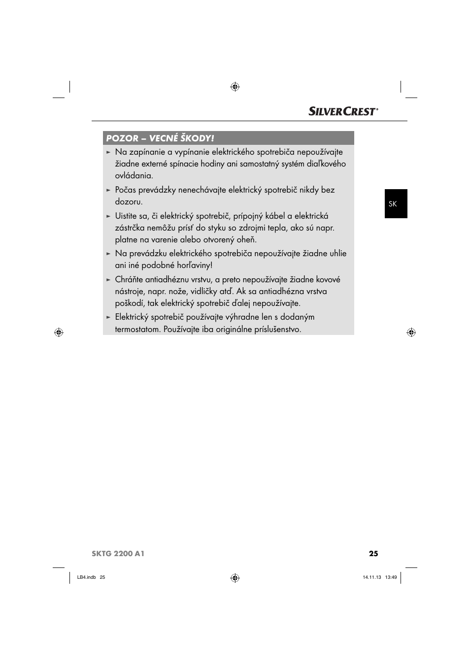 Pozor – vecné škody | Silvercrest SKTG 2200 A1 User Manual | Page 28 / 44