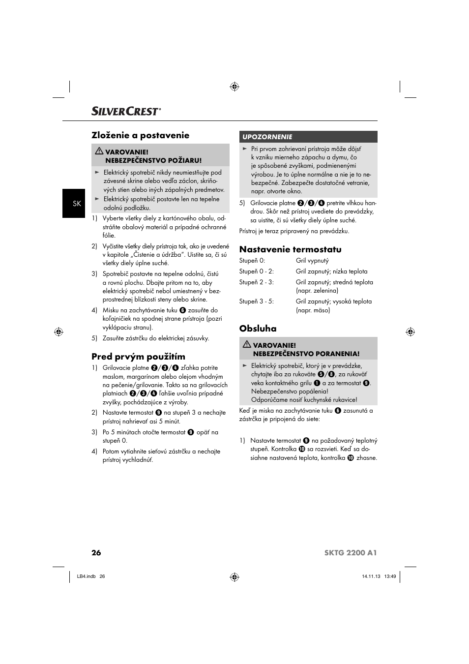 Zloženie a postavenie, Pred prvým použitím, Nastavenie termostatu | Obsluha | Silvercrest SKTG 2200 A1 User Manual | Page 29 / 44