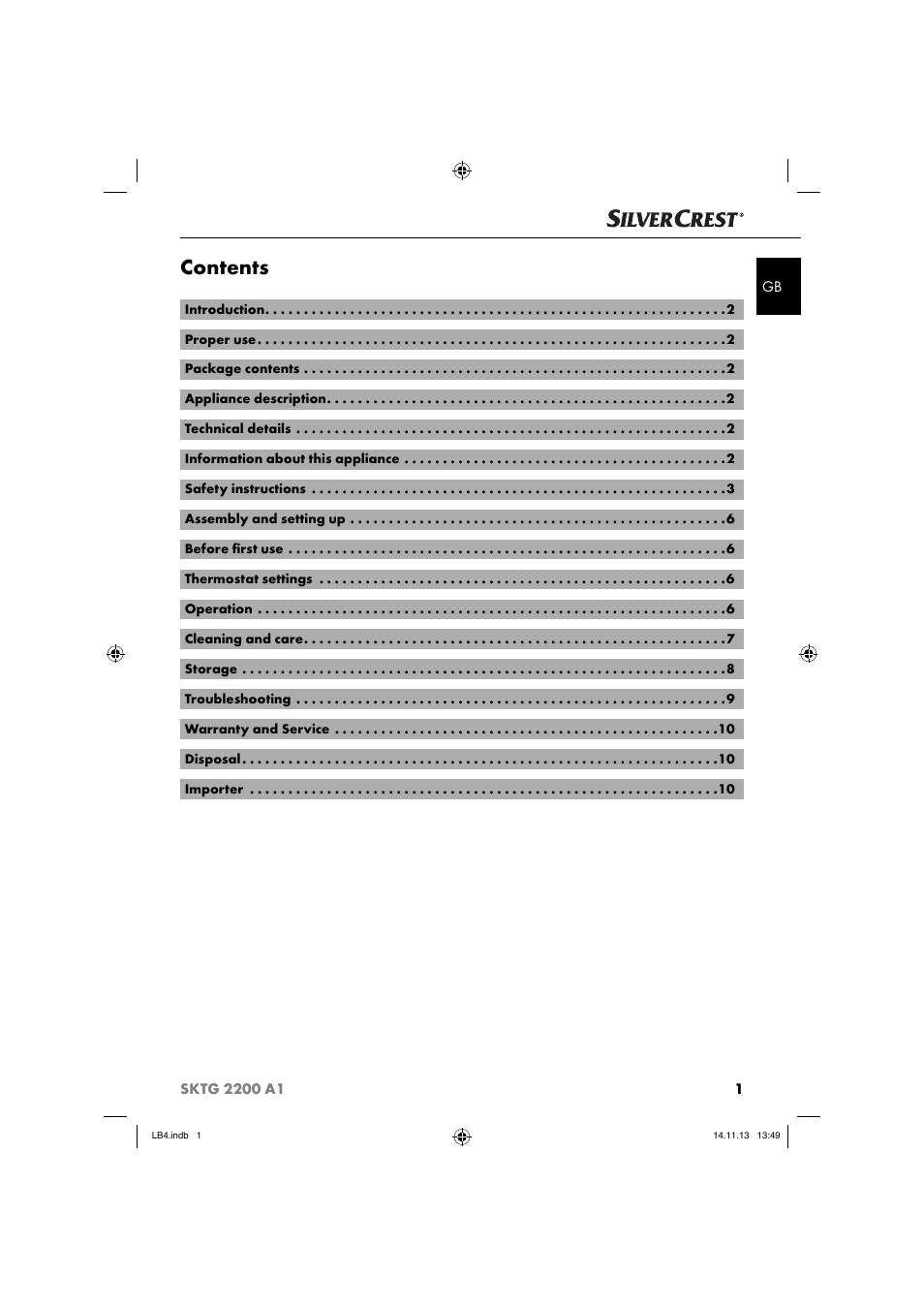 Silvercrest SKTG 2200 A1 User Manual | Page 4 / 44