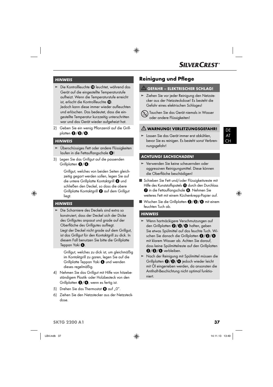 Reinigung und pﬂ ege | Silvercrest SKTG 2200 A1 User Manual | Page 40 / 44