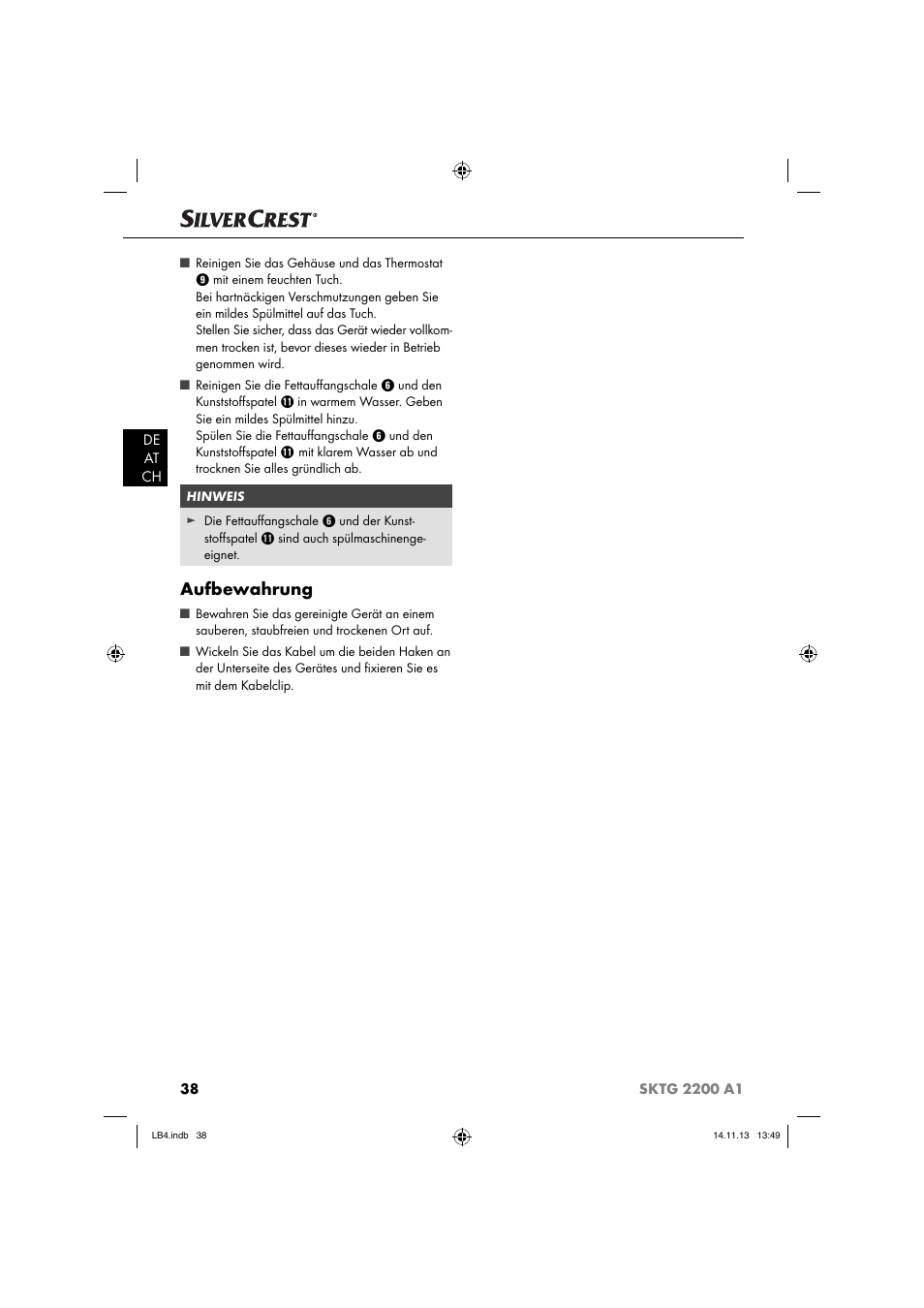Aufbewahrung | Silvercrest SKTG 2200 A1 User Manual | Page 41 / 44