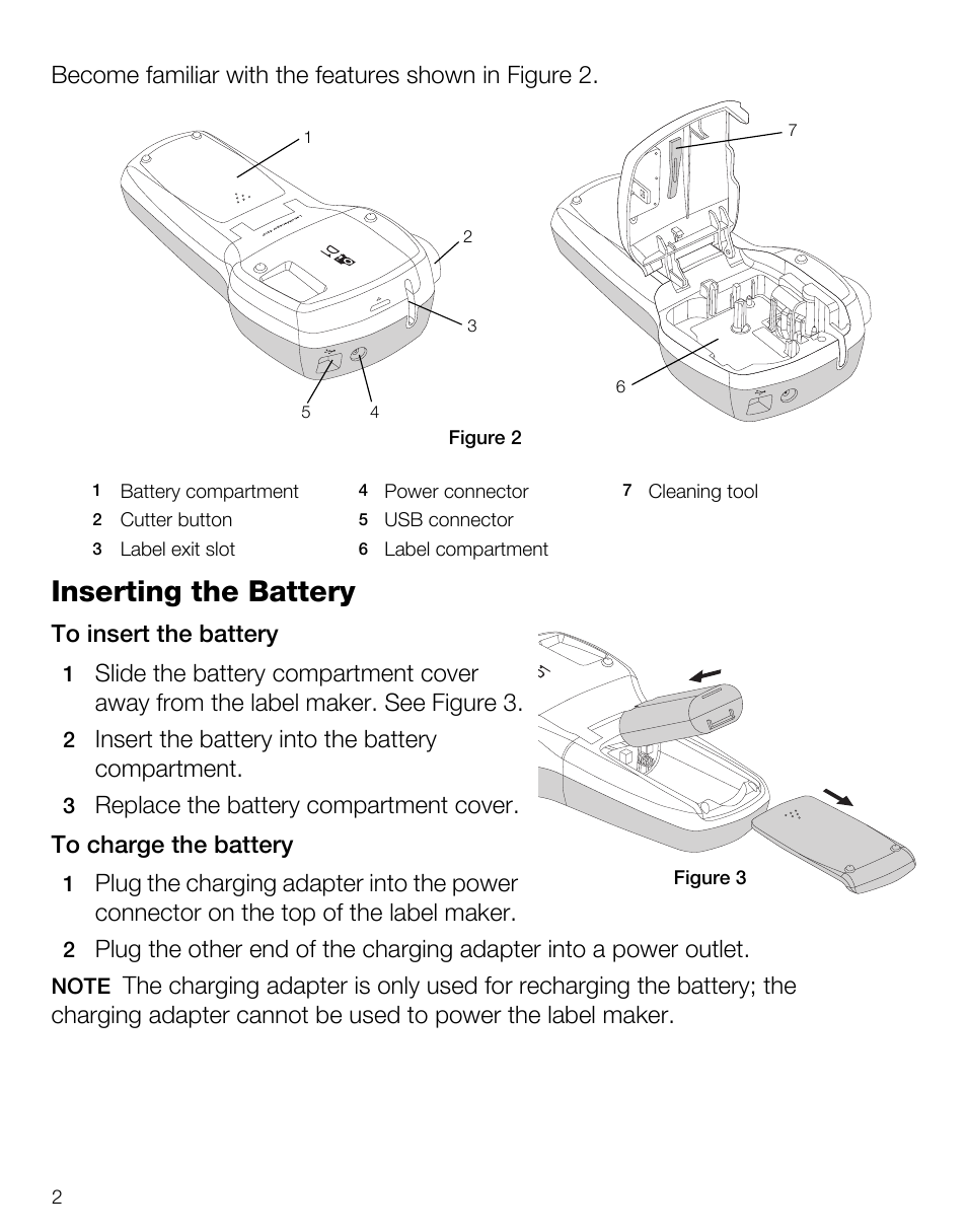 Inserting the battery, Insert the battery into the battery compartment | Dymo 420P User Manual | Page 4 / 14