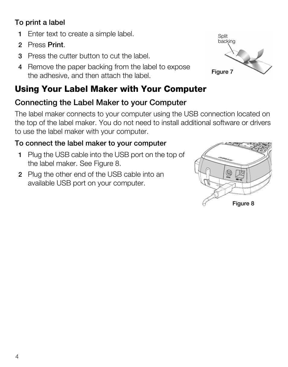 Using your label maker with your computer, Connecting the label maker to your computer | Dymo 420P User Manual | Page 6 / 14