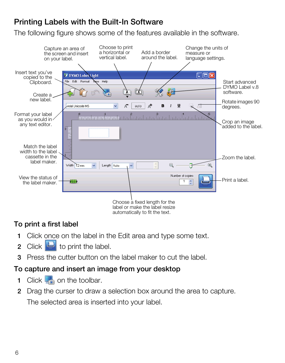 Printing labels with the built-in software, Click to print the label, Click on the toolbar | Dymo 420P User Manual | Page 8 / 14