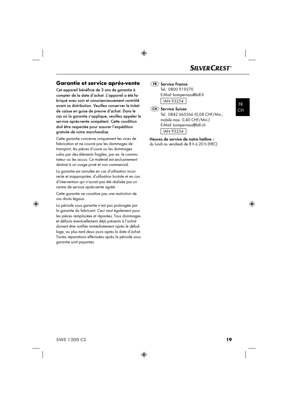 Garantie et service après-vente | Silvercrest SWE 1200 C3 User Manual | Page 22 / 52