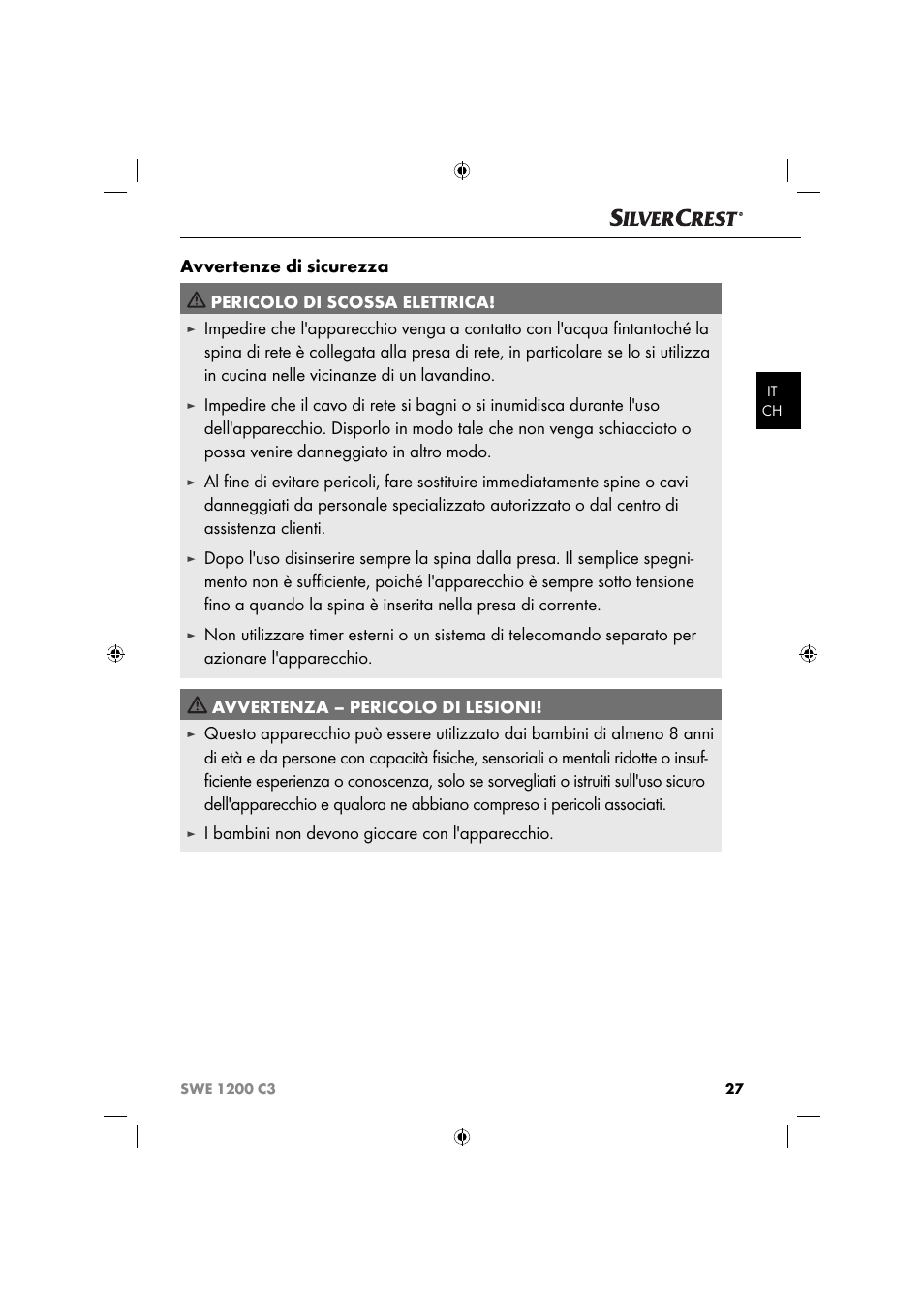 I bambini non devono giocare con l'apparecchio | Silvercrest SWE 1200 C3 User Manual | Page 30 / 52