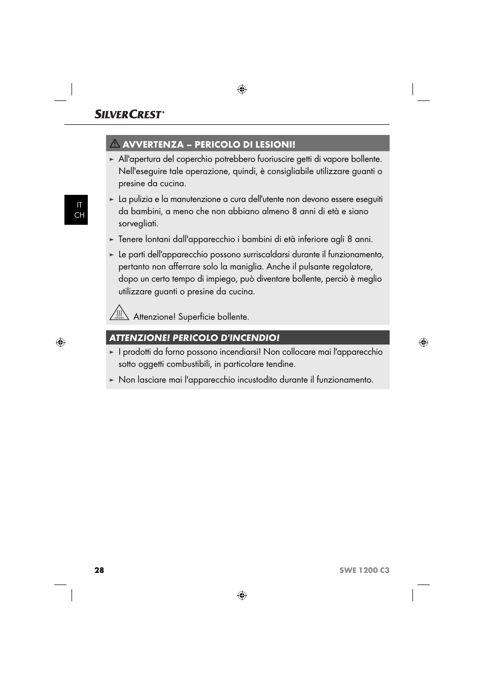 Avvertenza – pericolo di lesioni | Silvercrest SWE 1200 C3 User Manual | Page 31 / 52
