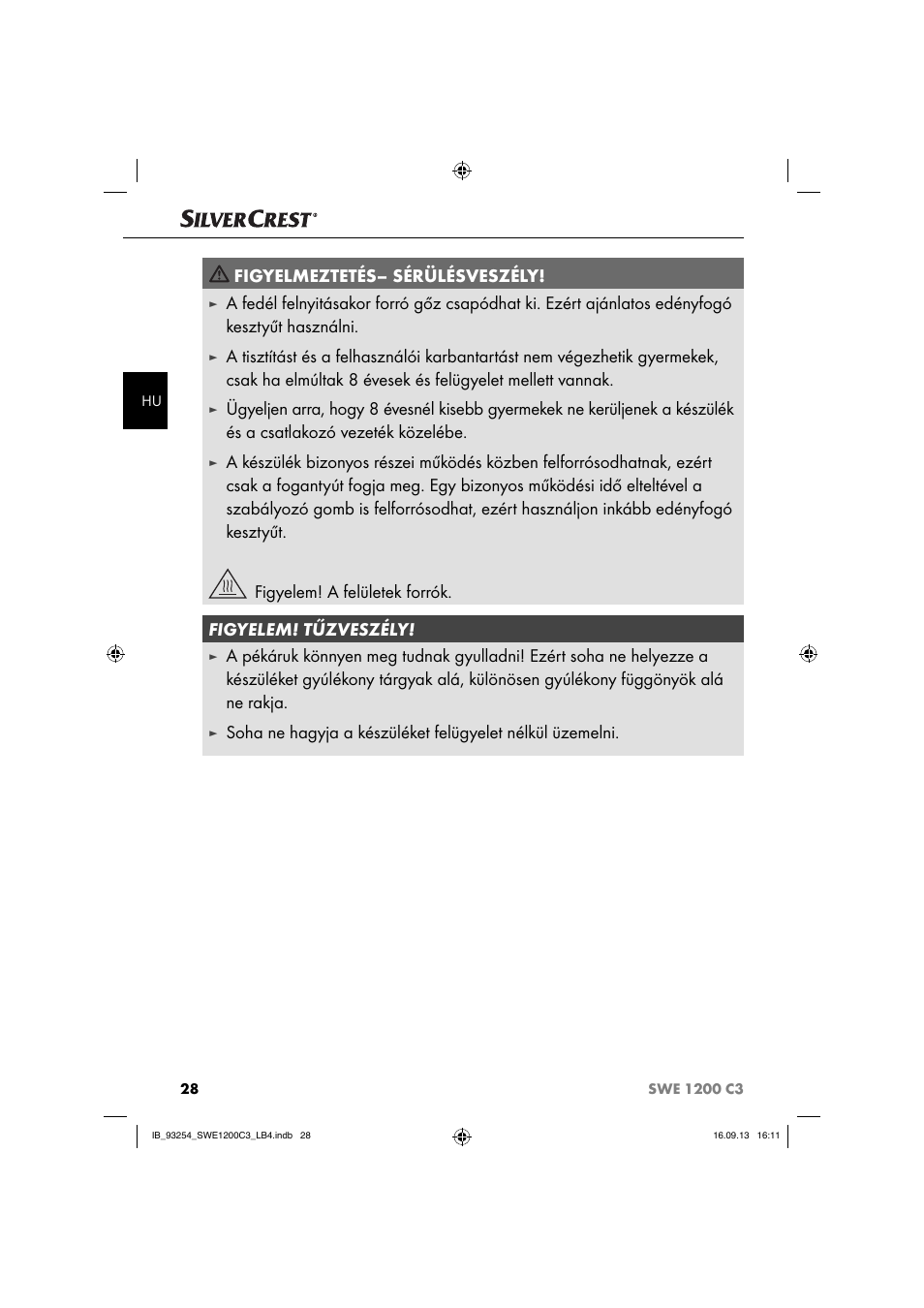 Figyelmeztetés– sérülésveszély | Silvercrest SWE 1200 C3 User Manual | Page 31 / 88