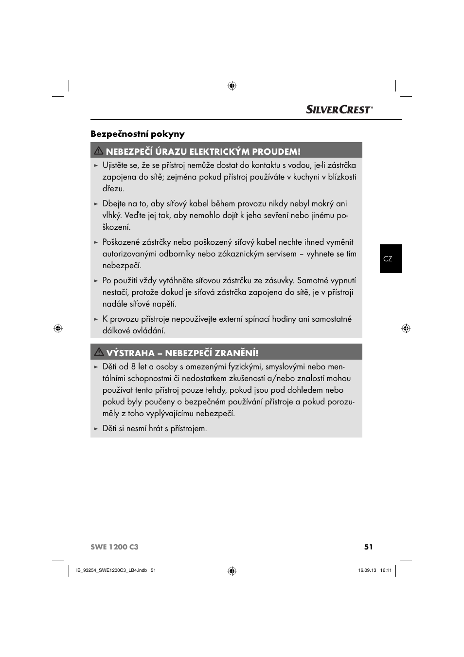 Děti si nesmí hrát s přístrojem | Silvercrest SWE 1200 C3 User Manual | Page 54 / 88