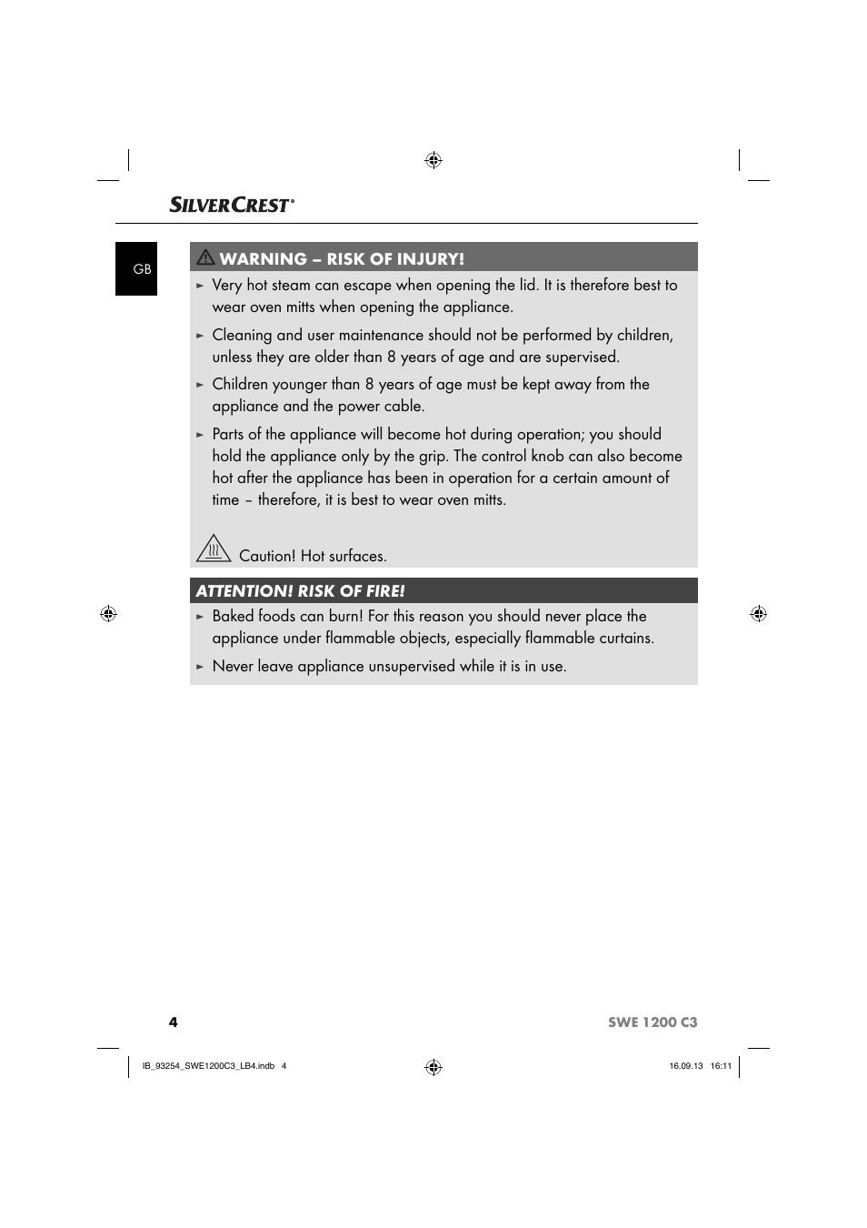 Warning – risk of injury | Silvercrest SWE 1200 C3 User Manual | Page 7 / 88