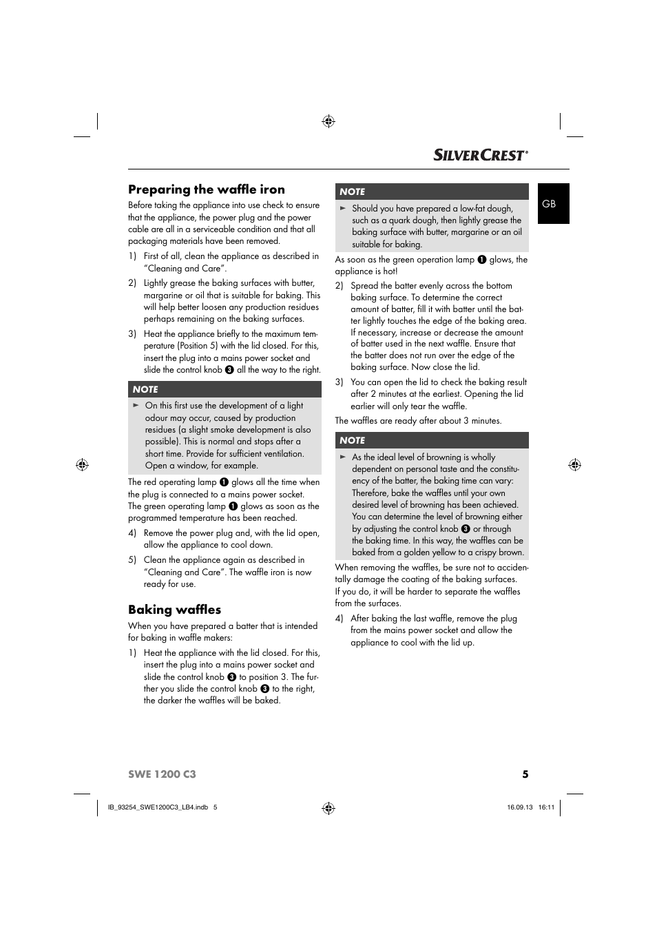 Preparing the waﬄ e iron, Baking waﬄ es | Silvercrest SWE 1200 C3 User Manual | Page 8 / 88