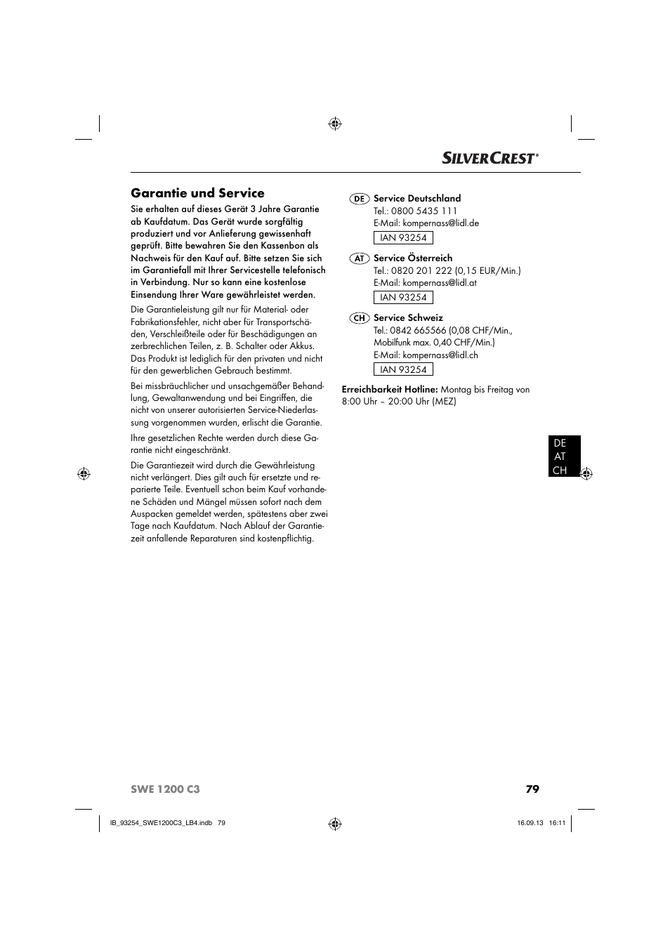 Garantie und service | Silvercrest SWE 1200 C3 User Manual | Page 82 / 88