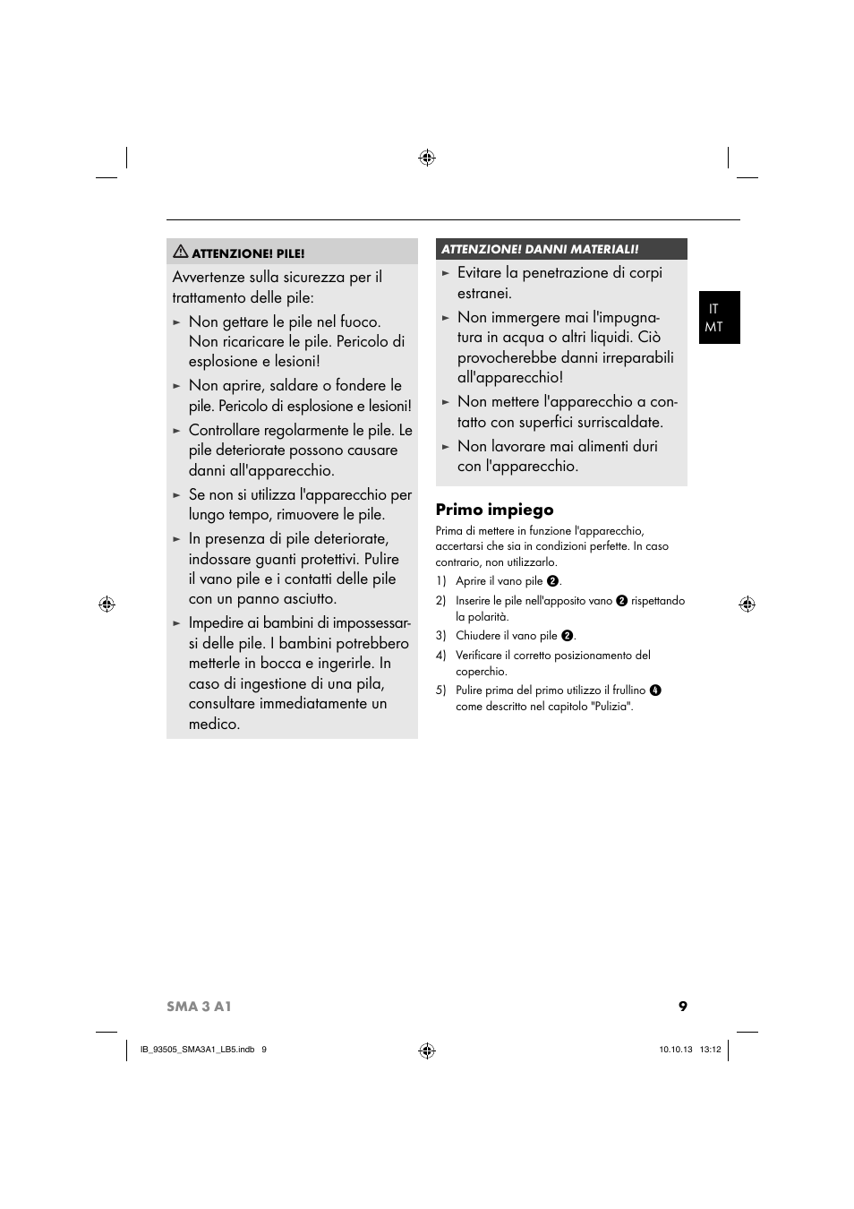 Evitare la penetrazione di corpi estranei | Silvercrest SMA 3 A1 User Manual | Page 12 / 28