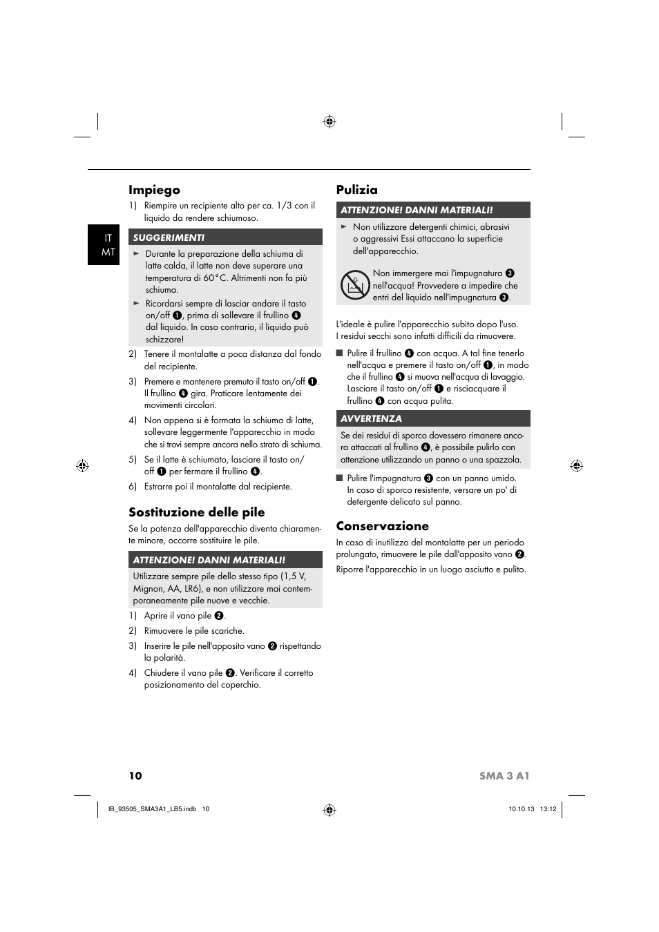 Impiego, Sostituzione delle pile, Pulizia | Conservazione | Silvercrest SMA 3 A1 User Manual | Page 13 / 28