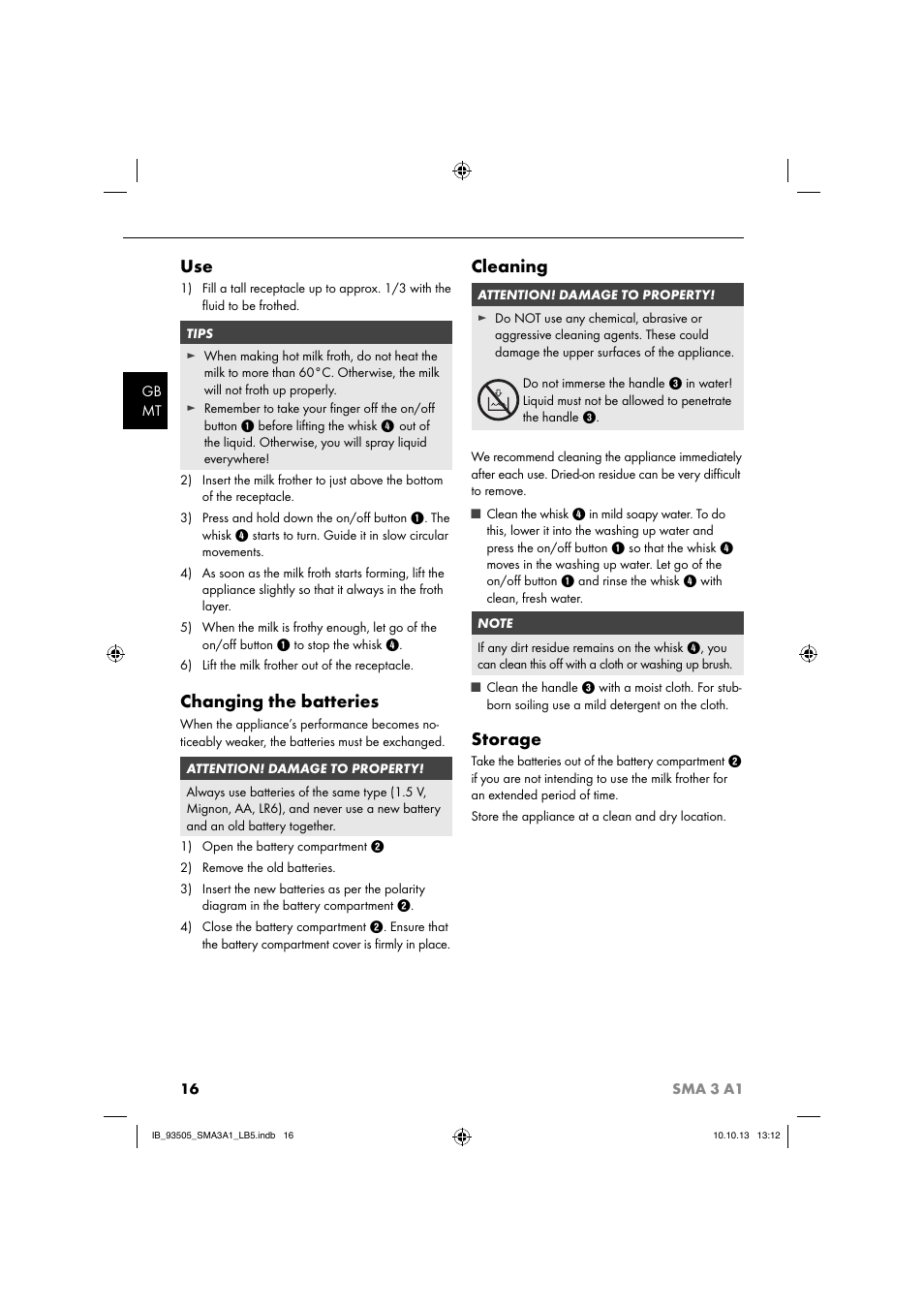 Changing the batteries, Cleaning, Storage | Silvercrest SMA 3 A1 User Manual | Page 19 / 28