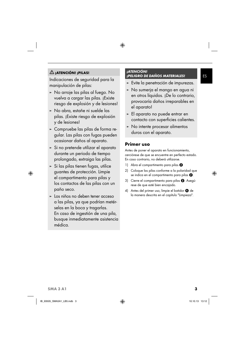 Evite la penetración de impurezas | Silvercrest SMA 3 A1 User Manual | Page 6 / 28
