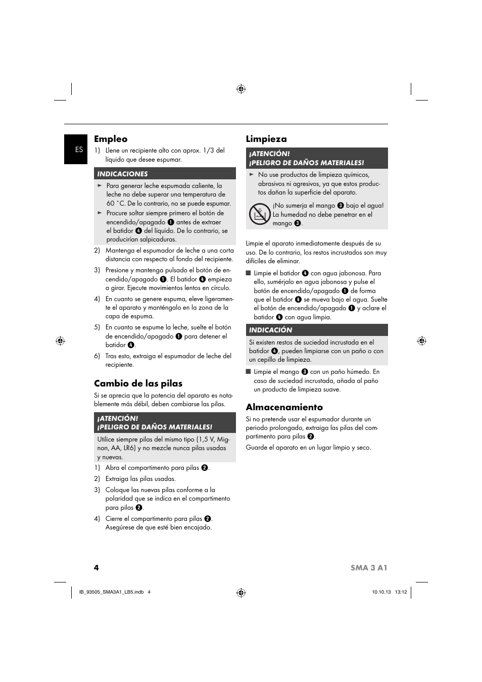 Empleo, Cambio de las pilas, Limpieza | Almacenamiento | Silvercrest SMA 3 A1 User Manual | Page 7 / 28