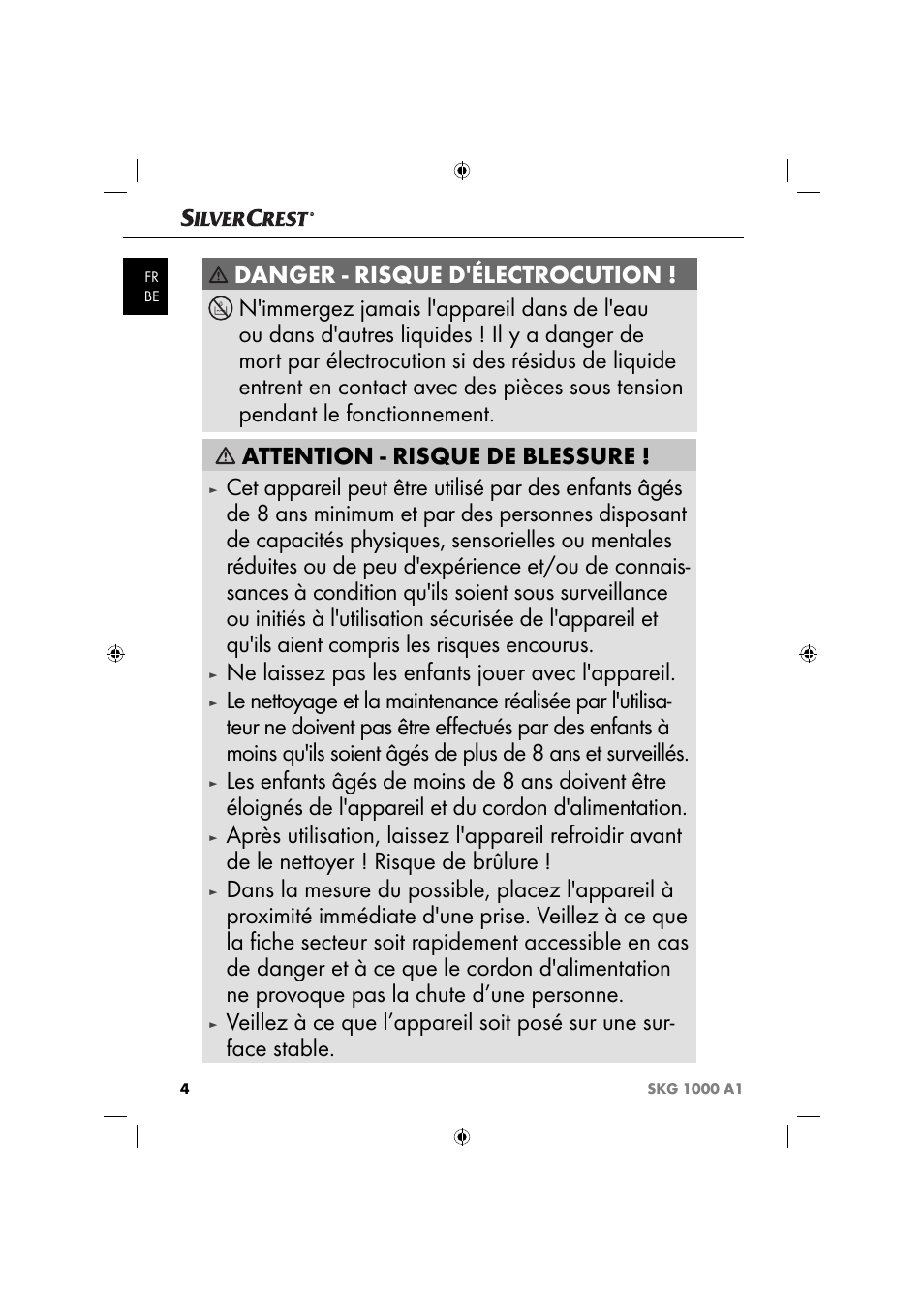 Ne laissez pas les enfants jouer avec l'appareil | Silvercrest SKG 1000 A1 User Manual | Page 7 / 33