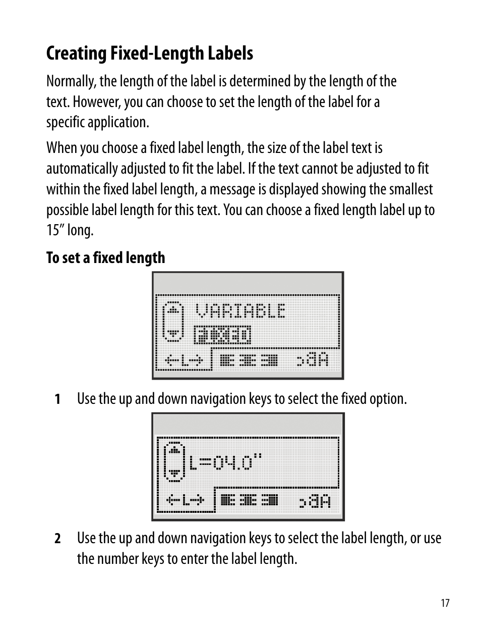 Creating fixed-length labels | Dymo 360D User Manual | Page 17 / 30