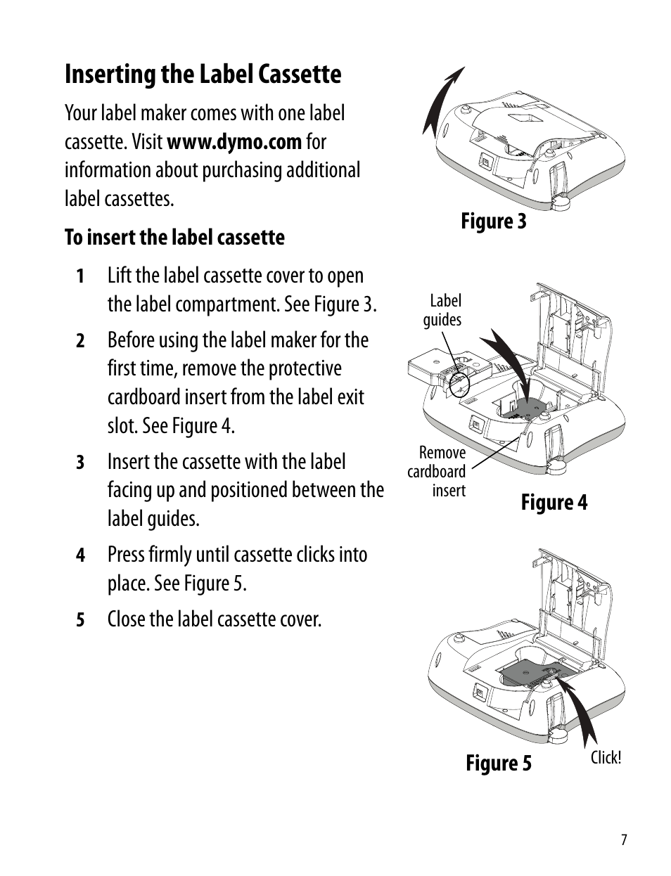 Inserting the label cassette | Dymo 360D User Manual | Page 7 / 30