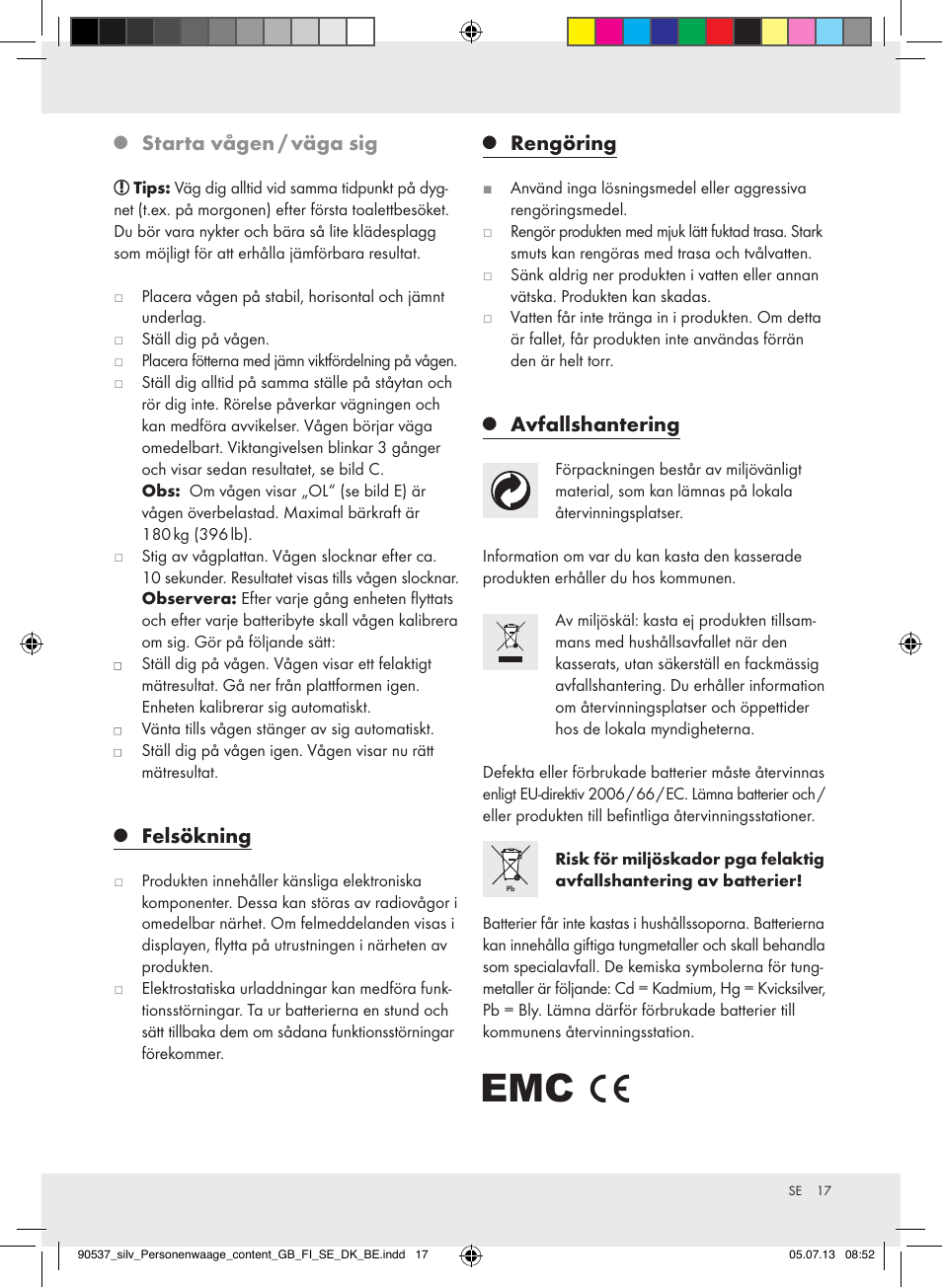 Starta vågen / väga sig, Felsökning, Rengöring | Avfallshantering | Silvercrest Z31690/Z31279A User Manual | Page 17 / 37