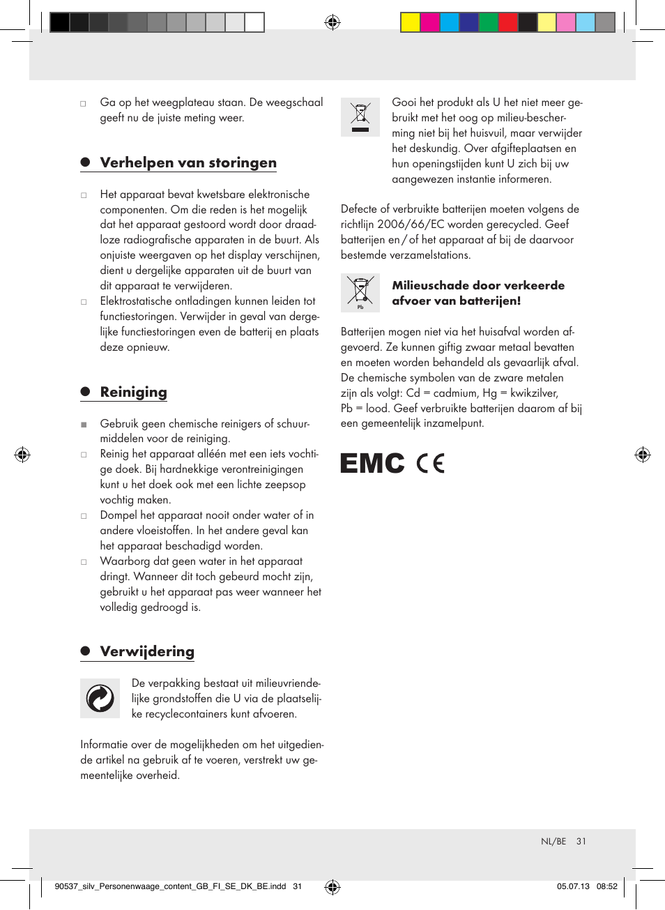 Verhelpen van storingen, Reiniging, Verwijdering | Silvercrest Z31690/Z31279A User Manual | Page 31 / 37