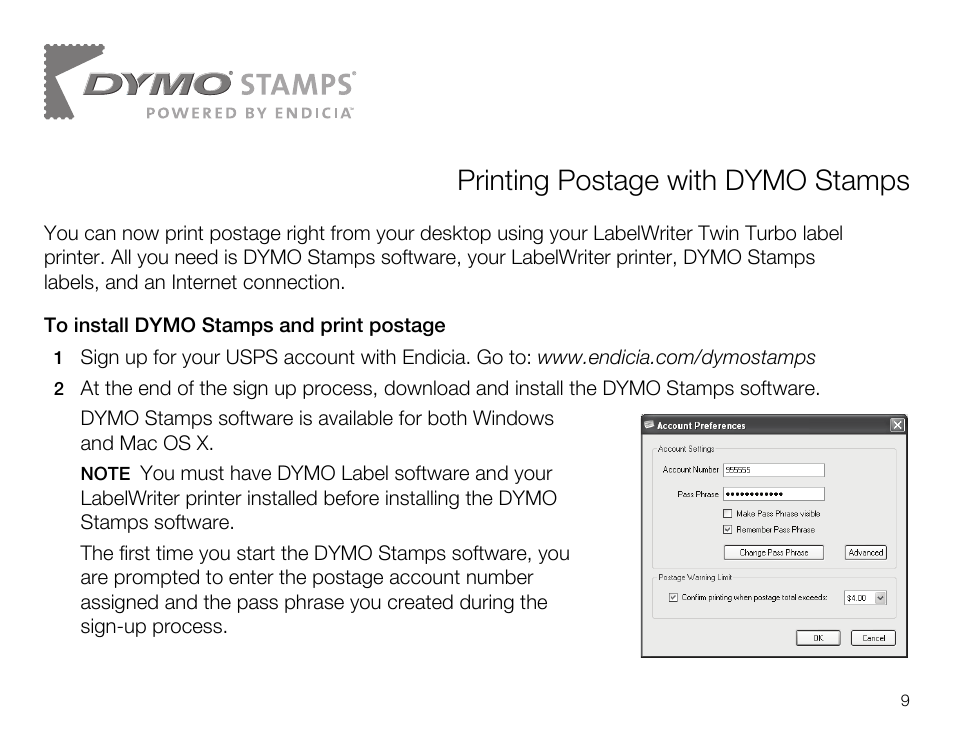 Printing postage with dymo stamps | Dymo 450 TWIN TURBO User Manual | Page 11 / 14