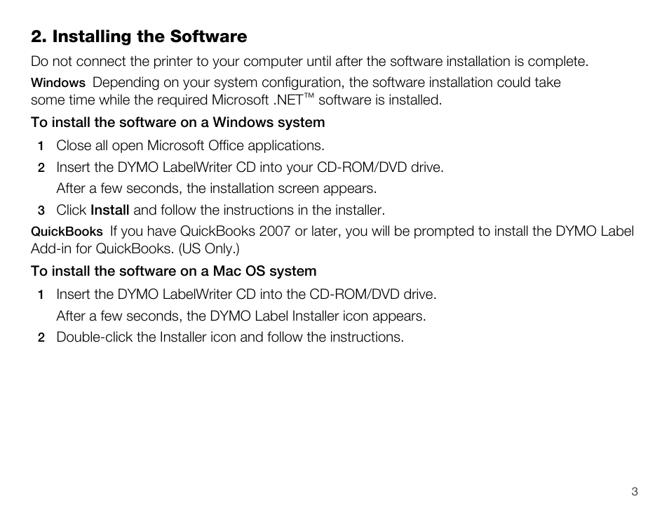 Installing the software | Dymo 450 TWIN TURBO User Manual | Page 5 / 14