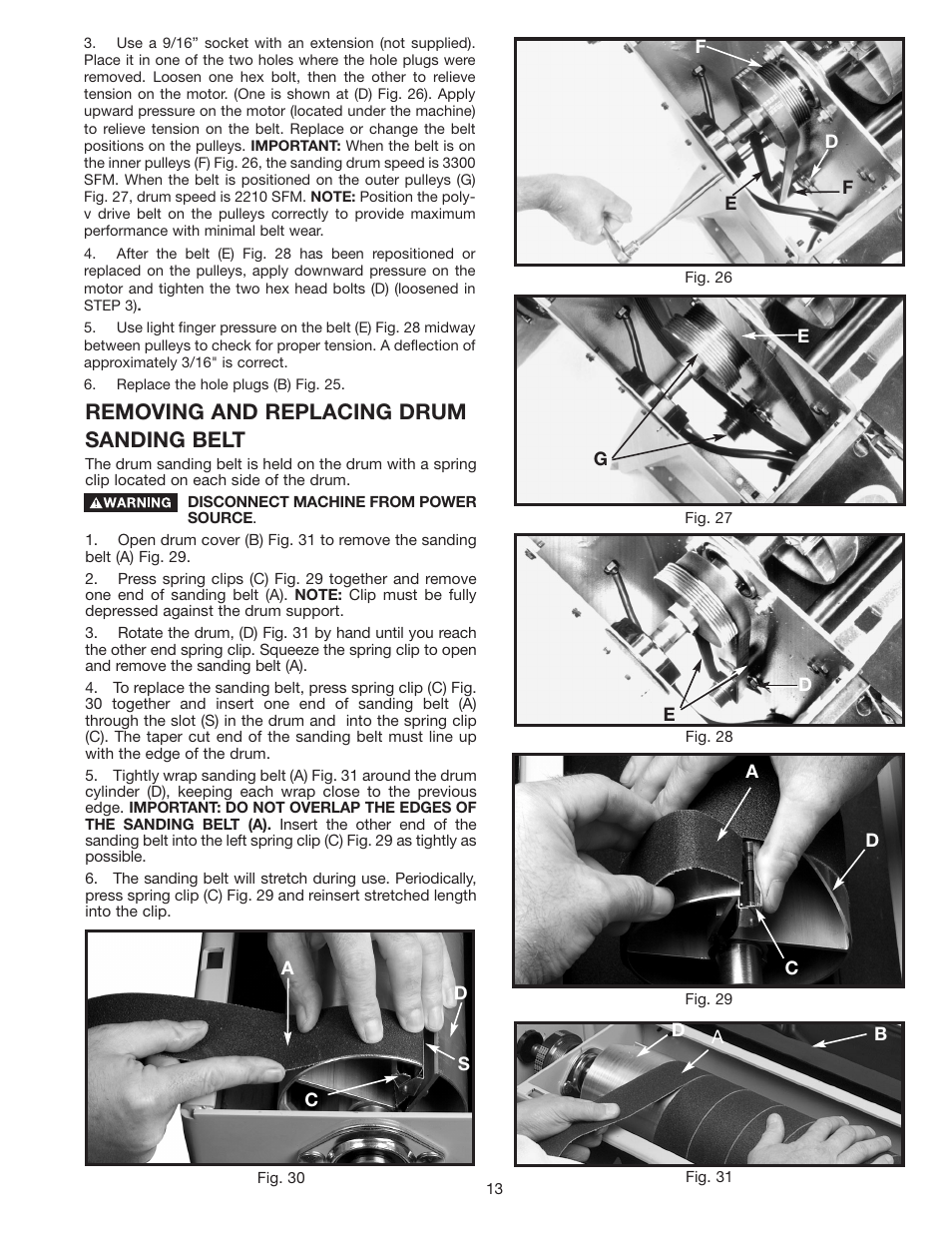 Removing and replacing drum sanding belt | Dymo 31-250 User Manual | Page 13 / 24