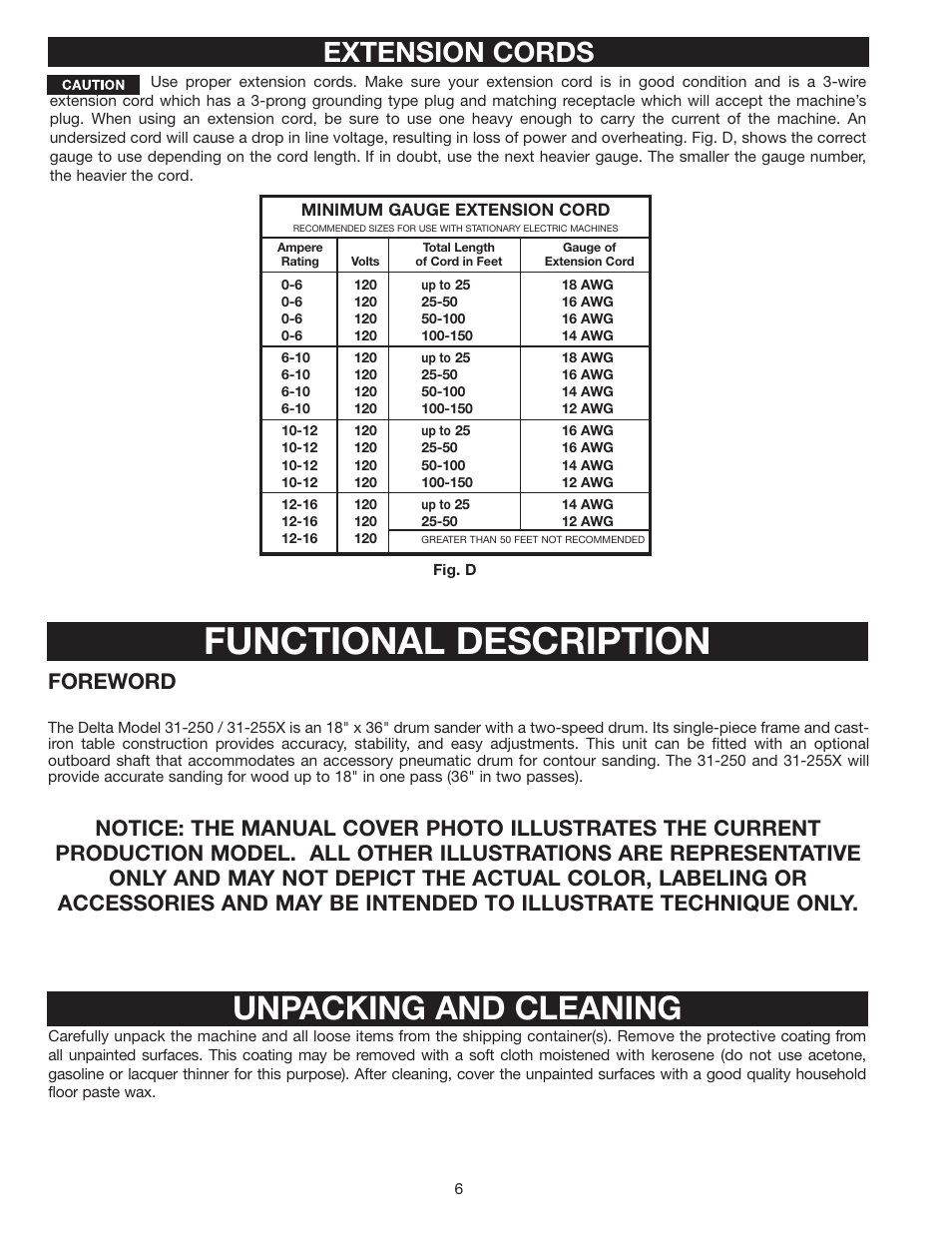 Functional description, Unpacking and cleaning, Extension cords | Foreword | Dymo 31-250 User Manual | Page 6 / 24