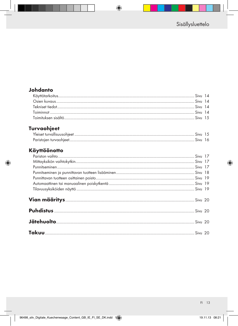 Sisällysluettelo | Silvercrest Z29852A/Z29852B User Manual | Page 13 / 67