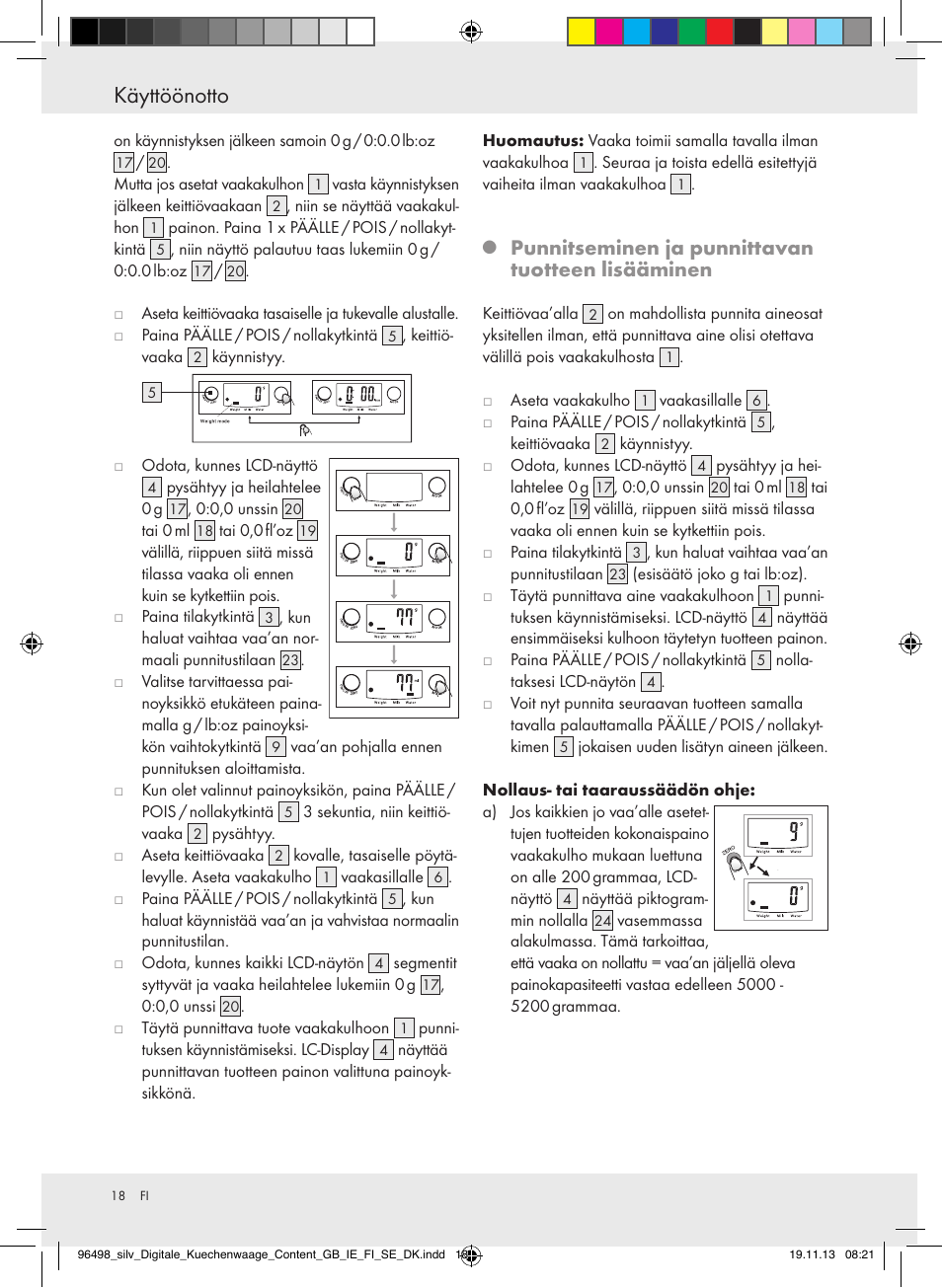 Käyttöönotto, Punnitseminen ja punnittavan tuotteen lisääminen | Silvercrest Z29852A/Z29852B User Manual | Page 18 / 67