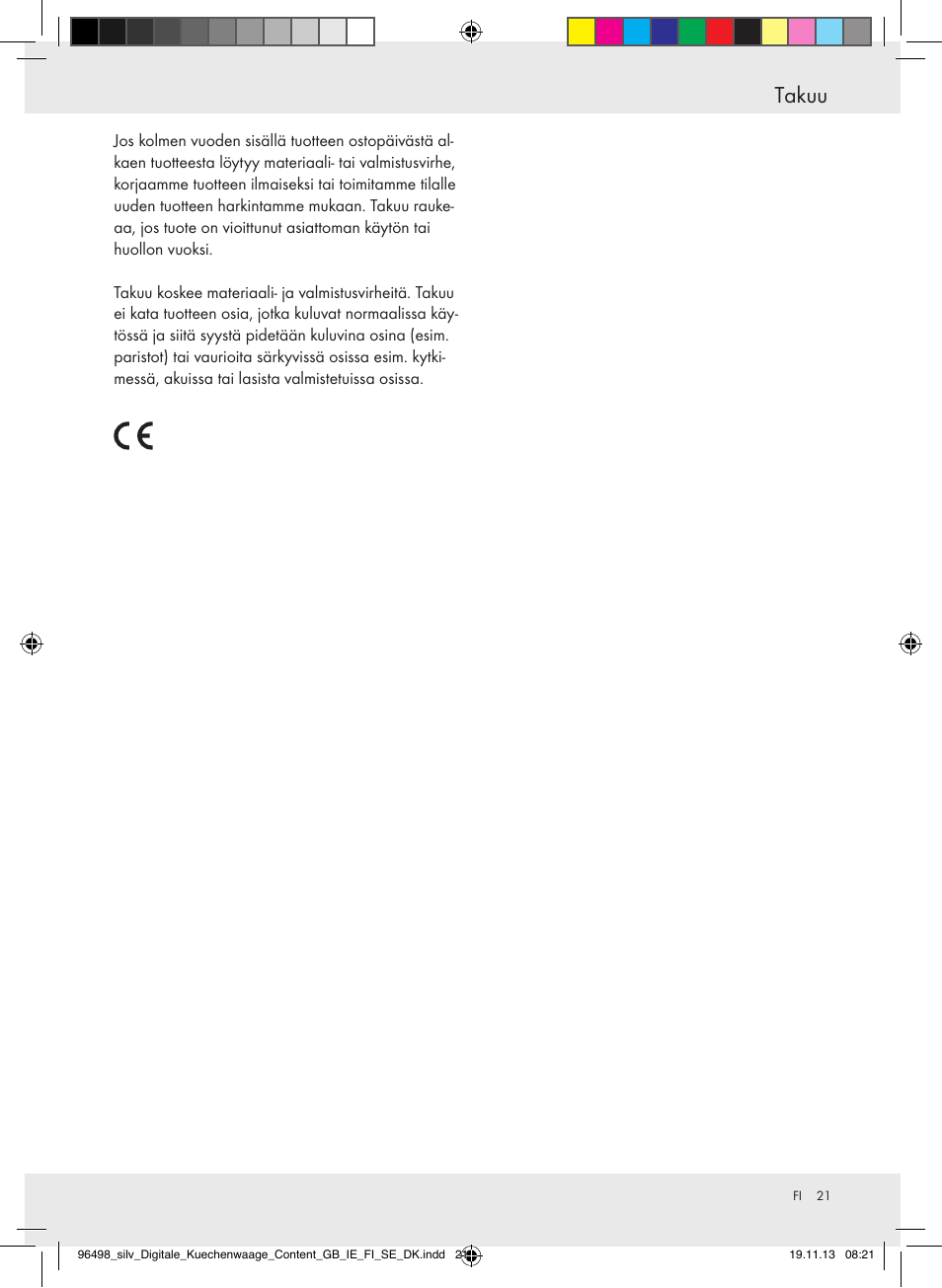 Takuu | Silvercrest Z29852A/Z29852B User Manual | Page 21 / 67
