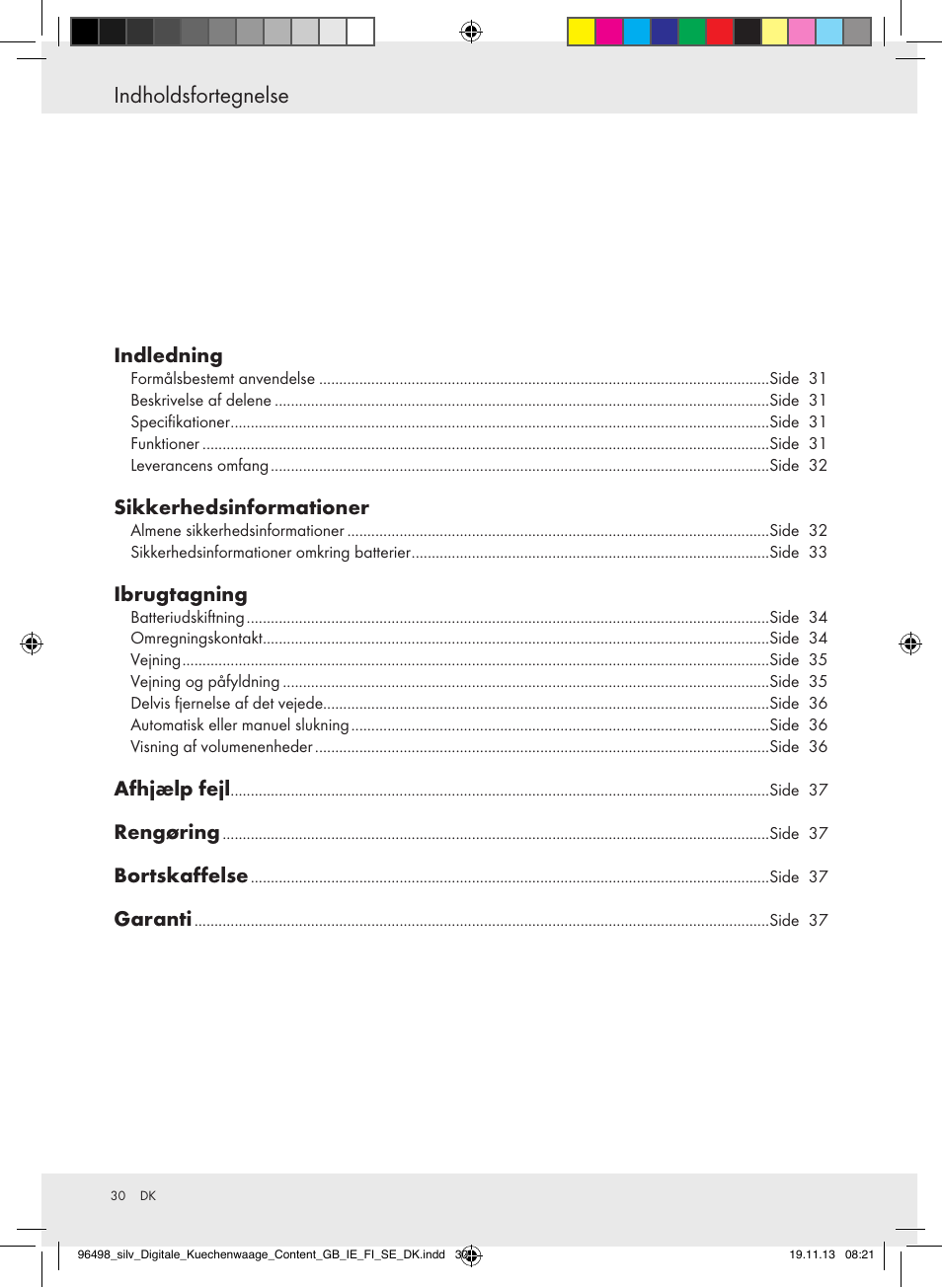 Indholdsfortegnelse | Silvercrest Z29852A/Z29852B User Manual | Page 30 / 67