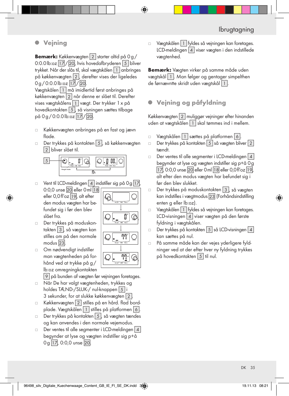 Ibrugtagning, Vejning, Vejning og påfyldning | Silvercrest Z29852A/Z29852B User Manual | Page 35 / 67