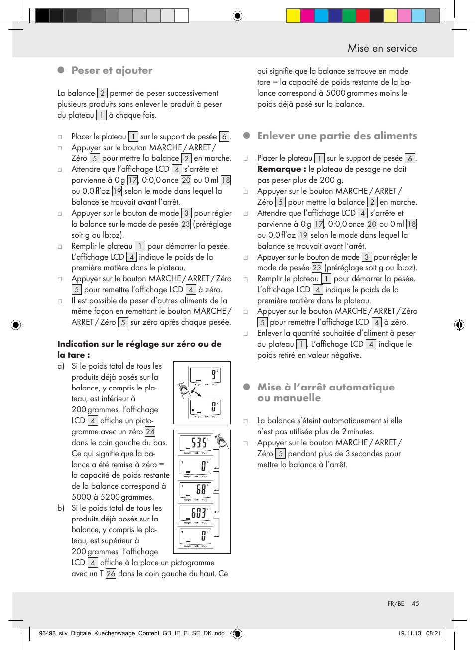 Mise en service, Peser et ajouter, Enlever une partie des aliments | Mise à l’arrêt automatique ou manuelle | Silvercrest Z29852A/Z29852B User Manual | Page 45 / 67