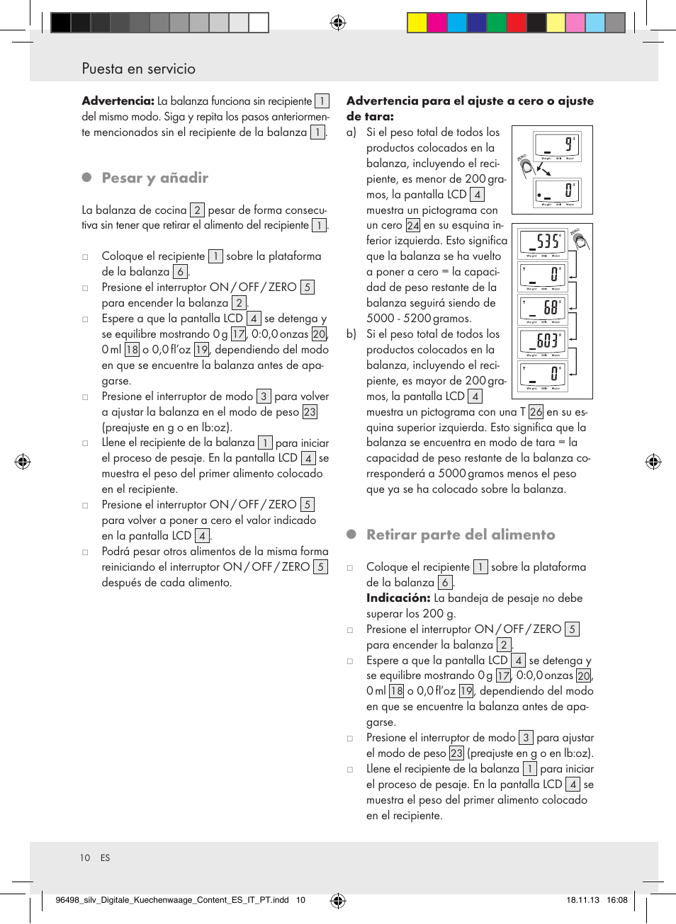 Puesta en servicio, Pesar y añadir, Retirar parte del alimento | Silvercrest Z29852A/Z29852B User Manual | Page 10 / 51