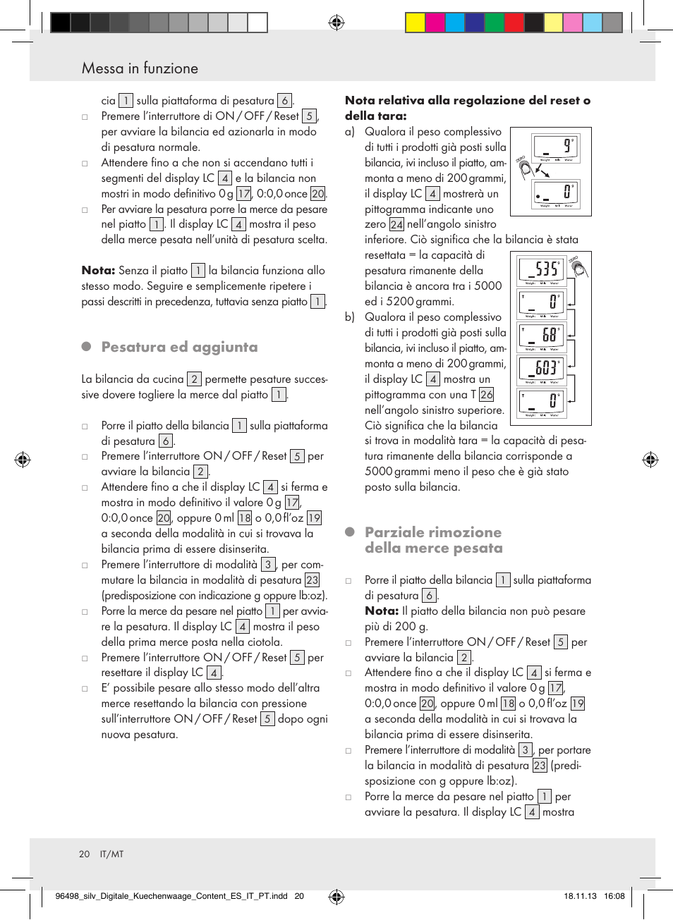 Messa in funzione, Pesatura ed aggiunta, Parziale rimozione della merce pesata | Silvercrest Z29852A/Z29852B User Manual | Page 20 / 51