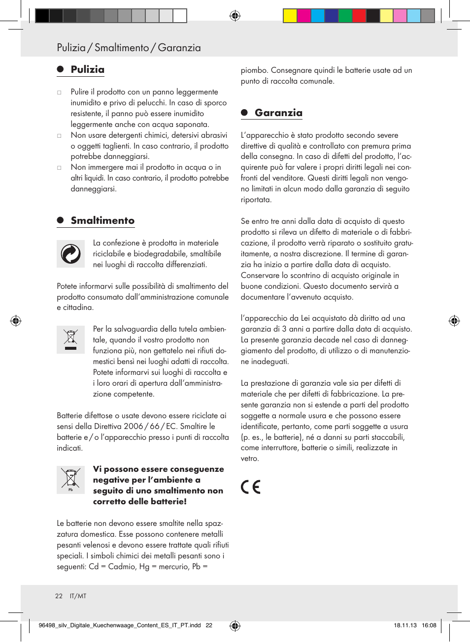 Pulizia / smaltimento / garanzia, Pulizia, Smaltimento | Garanzia | Silvercrest Z29852A/Z29852B User Manual | Page 22 / 51