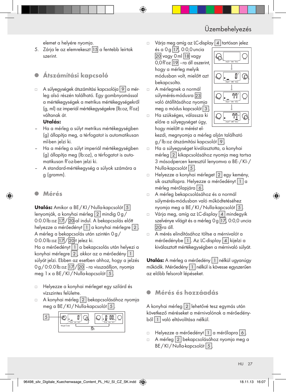 Üzembehelyezés, Átszámítási kapcsoló, Mérés | Mérés és hozzáadás | Silvercrest Z29852A/Z29852B User Manual | Page 27 / 69